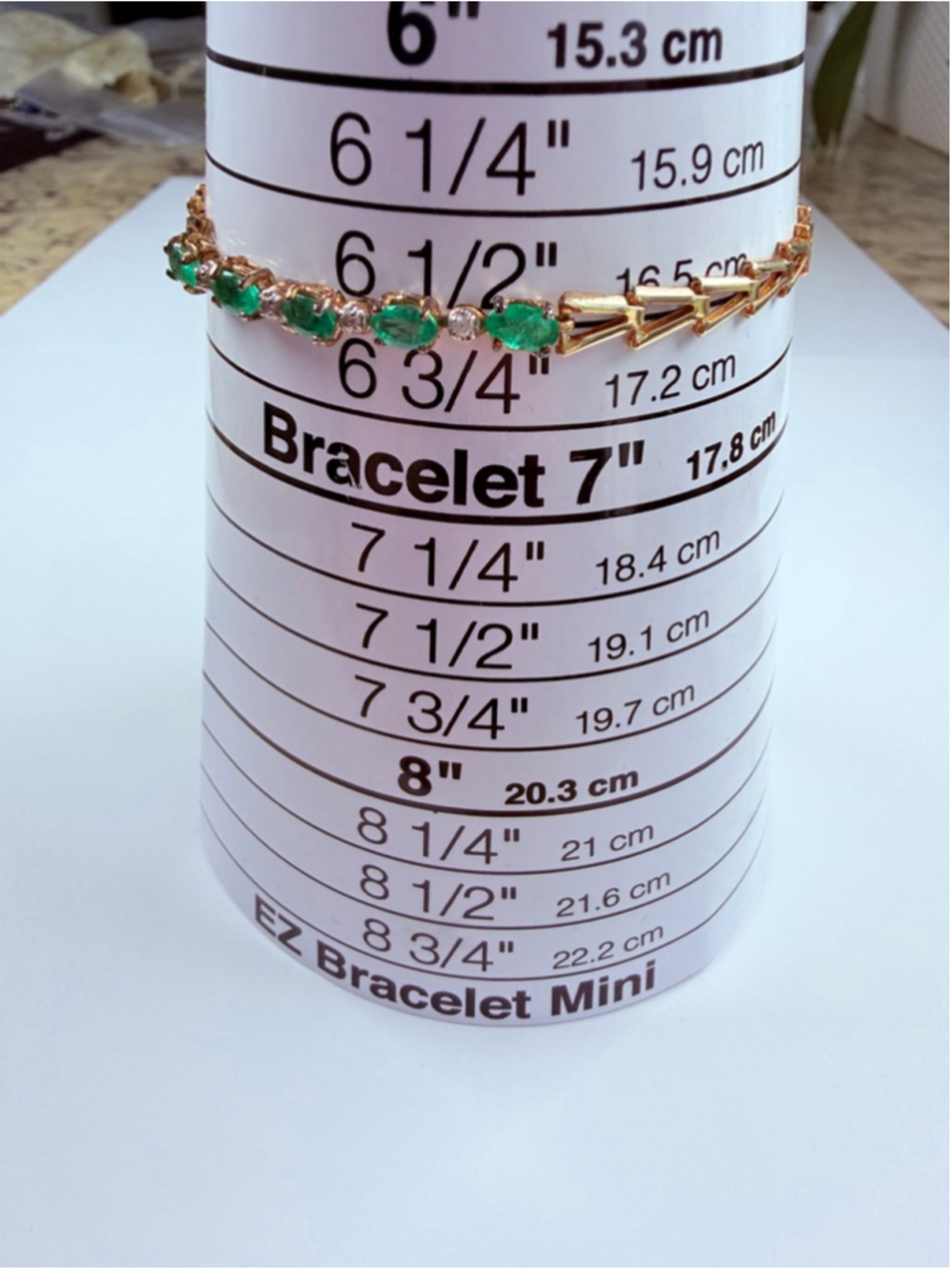 14K Solid Yellow Gold Emerald & Diamond VTG Chevron Arrow Link Tennis Bracelet - Picture 7 of 12